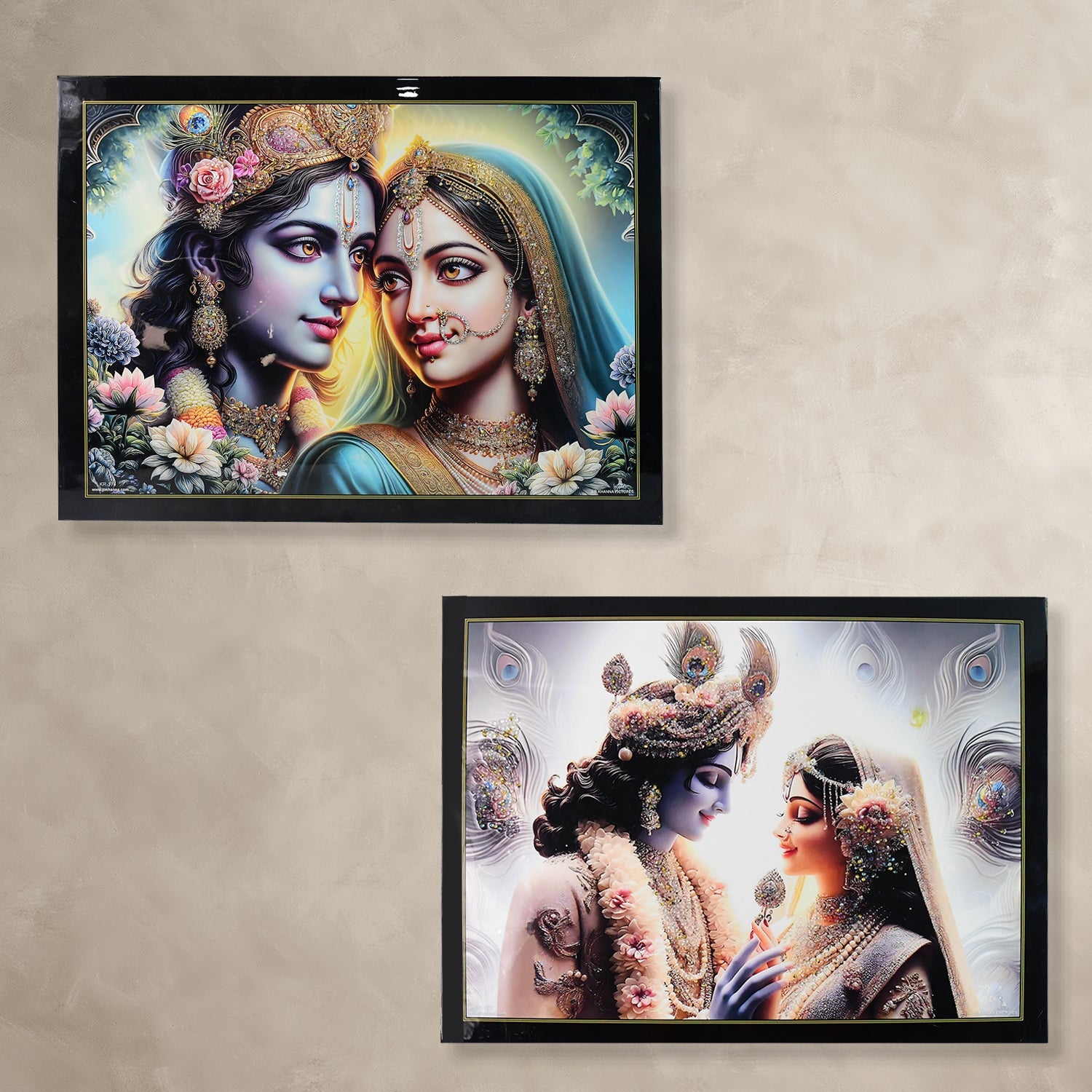 Lord Krishna and Radha Wall Painting with Wooden Frame 60x45 Cm Approx (1 Pc / Mix Design) Lord Krishna and Radha Wall Painting with Wooden Frame 60x45 Cm Approx (1 Pc / Mix Design)